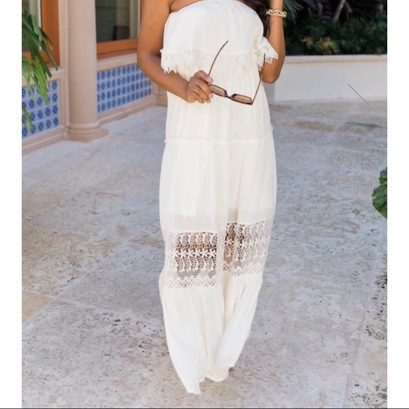 Pink Lily White Lace Maxi Dress - Picture 3 of 5